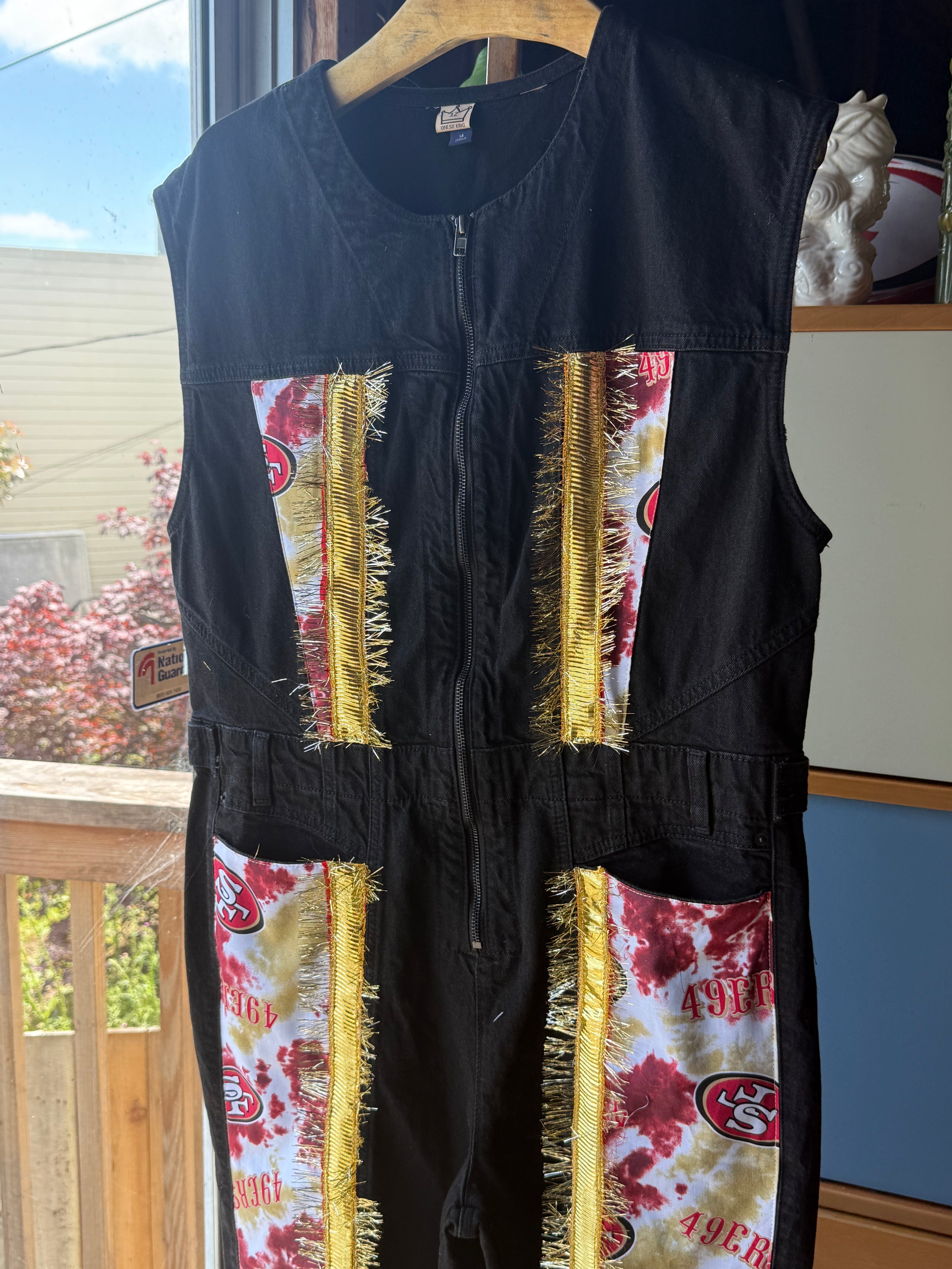 San Francisco 49ers, black denim sleeveless onesie