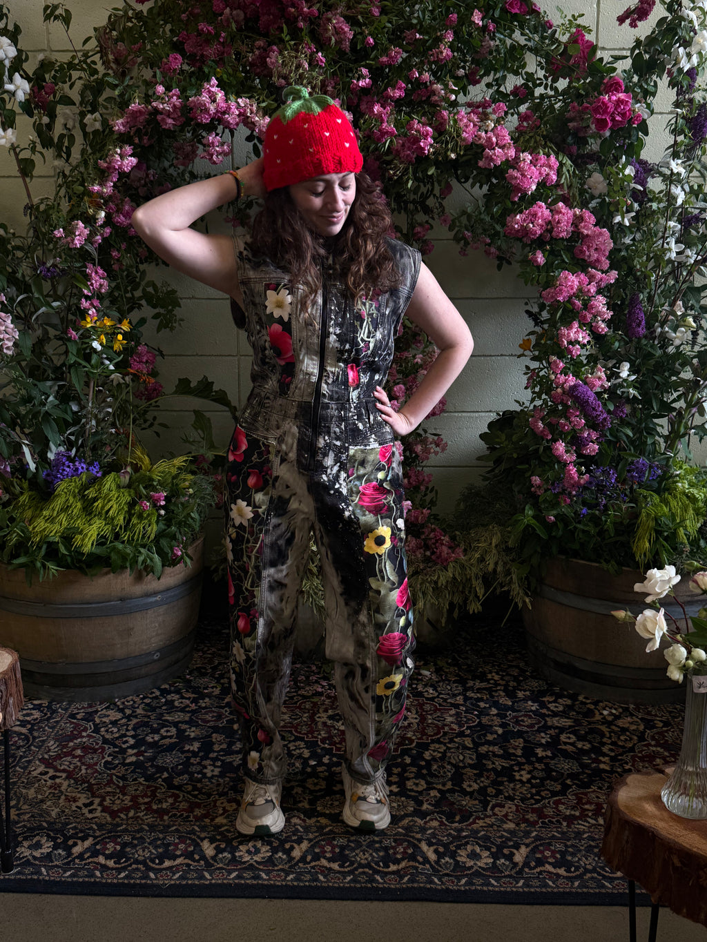 Denim and Silk floral Onesie groundbreaking