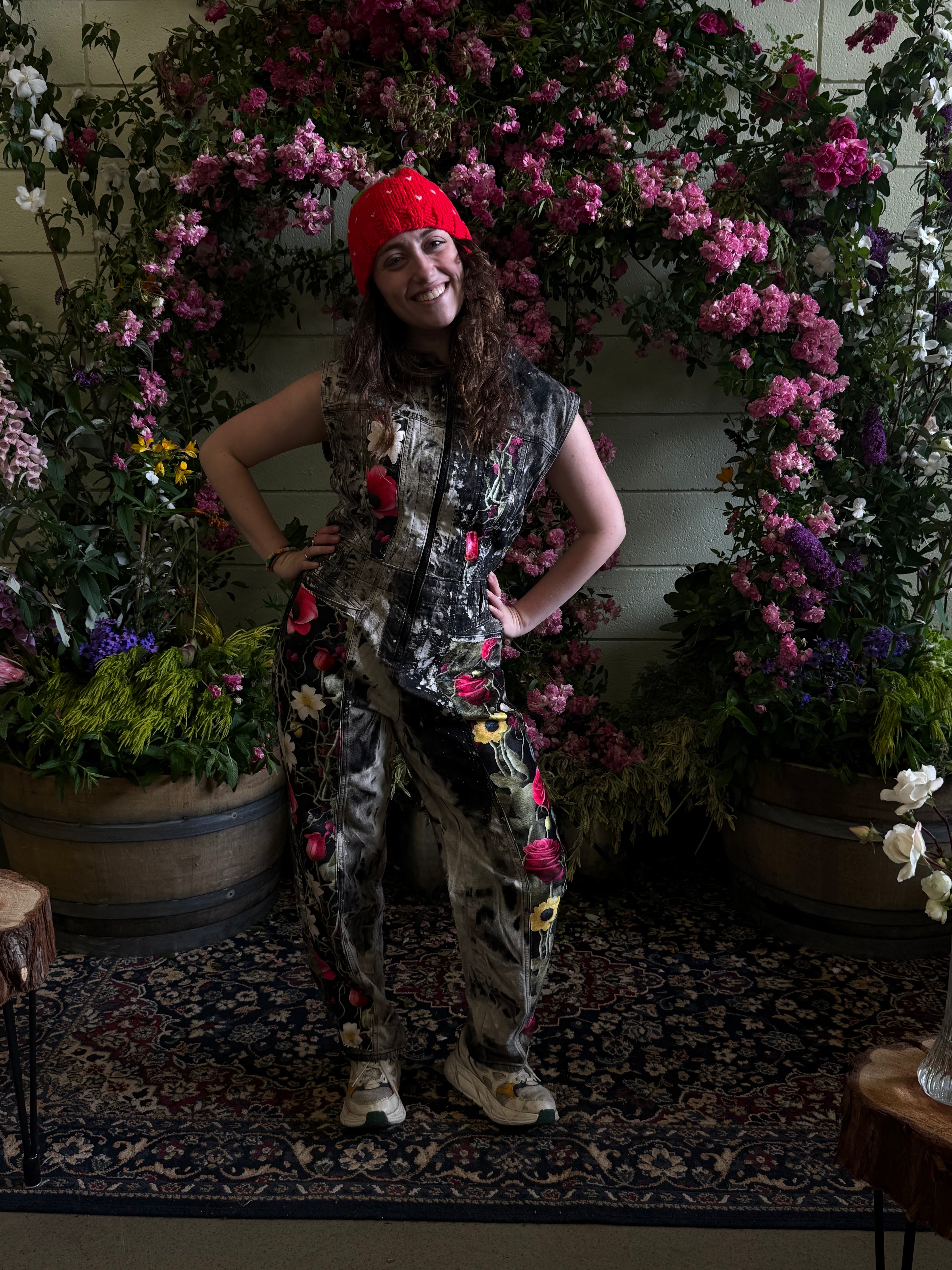 Denim and Silk floral Onesie groundbreaking