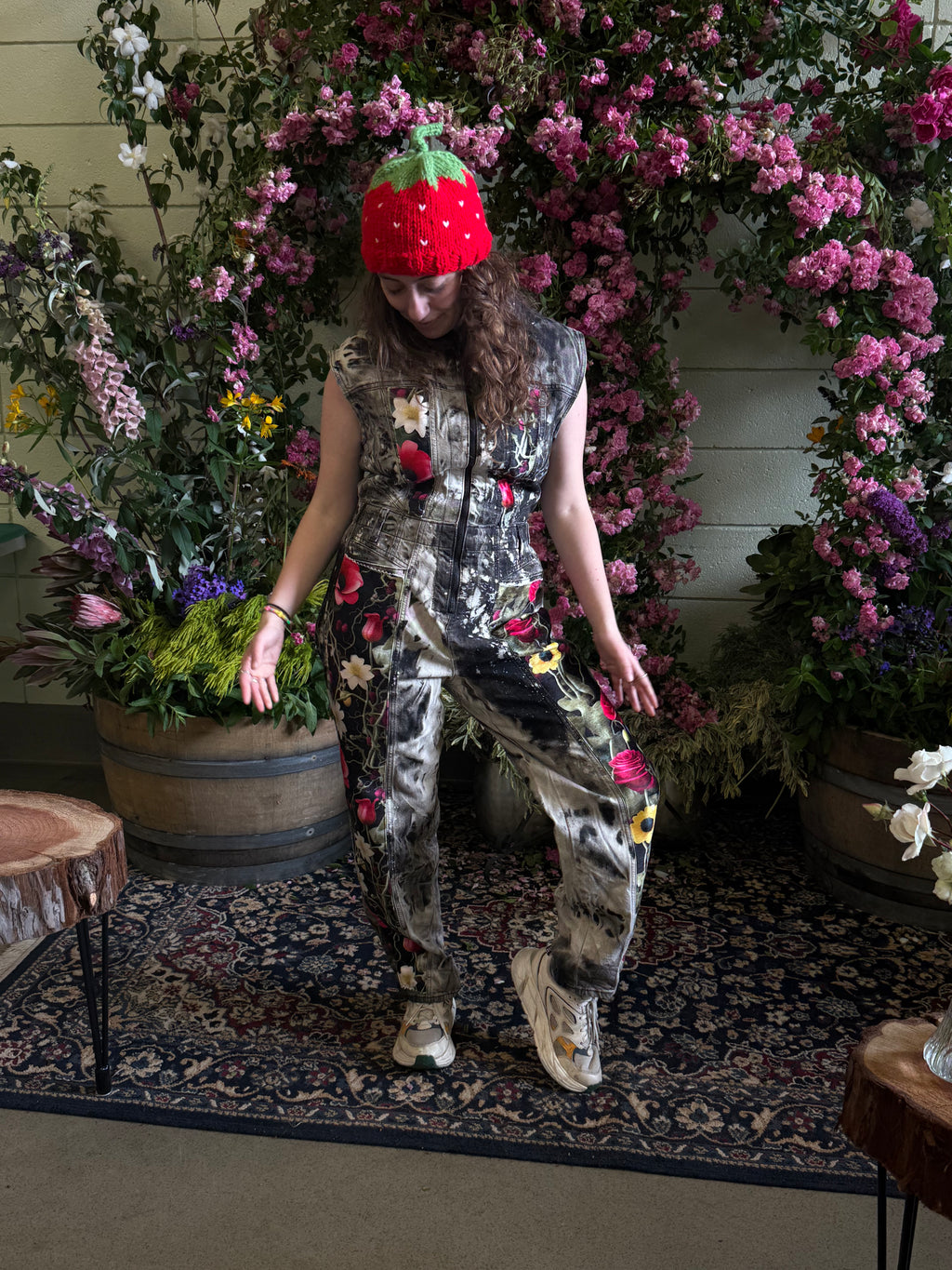 Denim and Silk floral Onesie groundbreaking