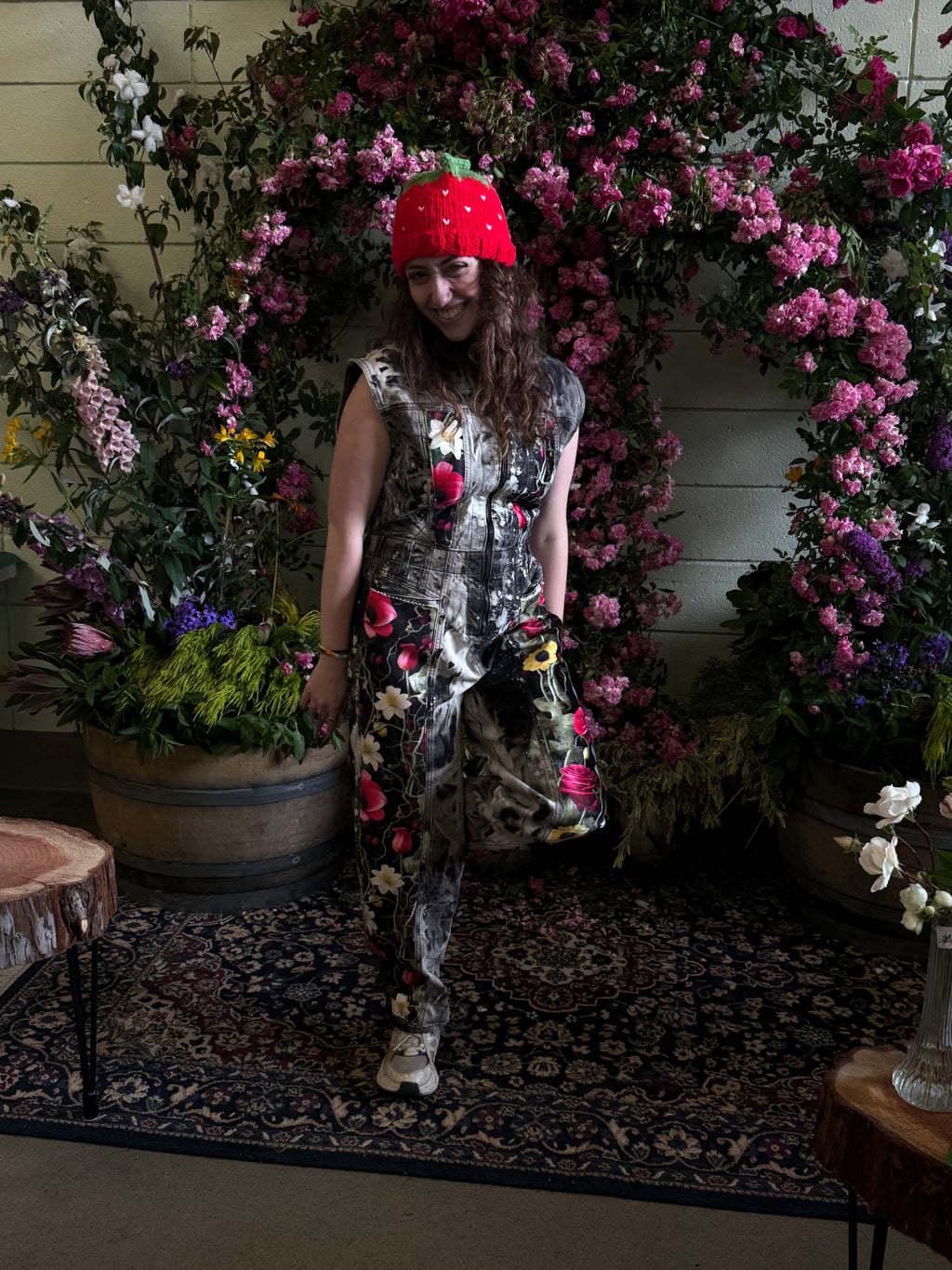 Denim and Silk floral Onesie groundbreaking