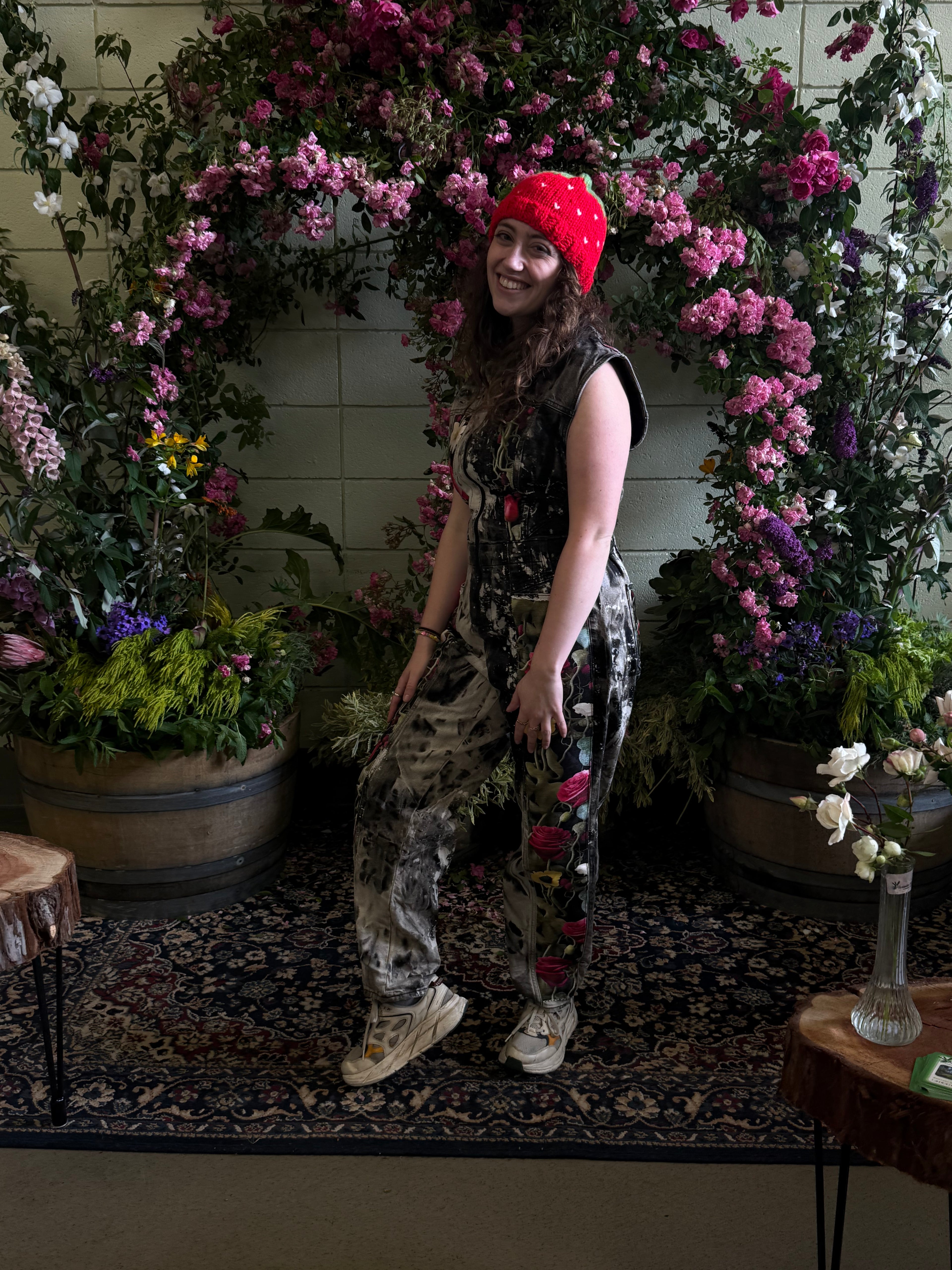 Denim and Silk floral Onesie groundbreaking