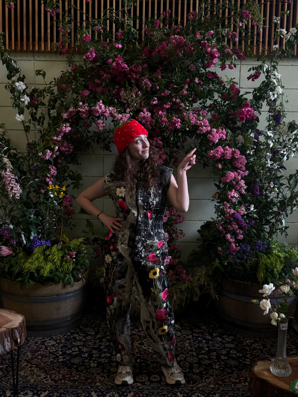Denim and Silk floral Onesie groundbreaking