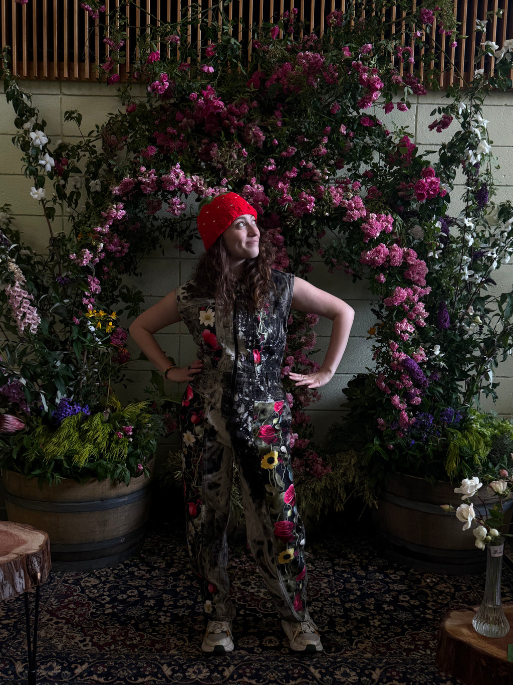 Denim and Silk floral Onesie groundbreaking