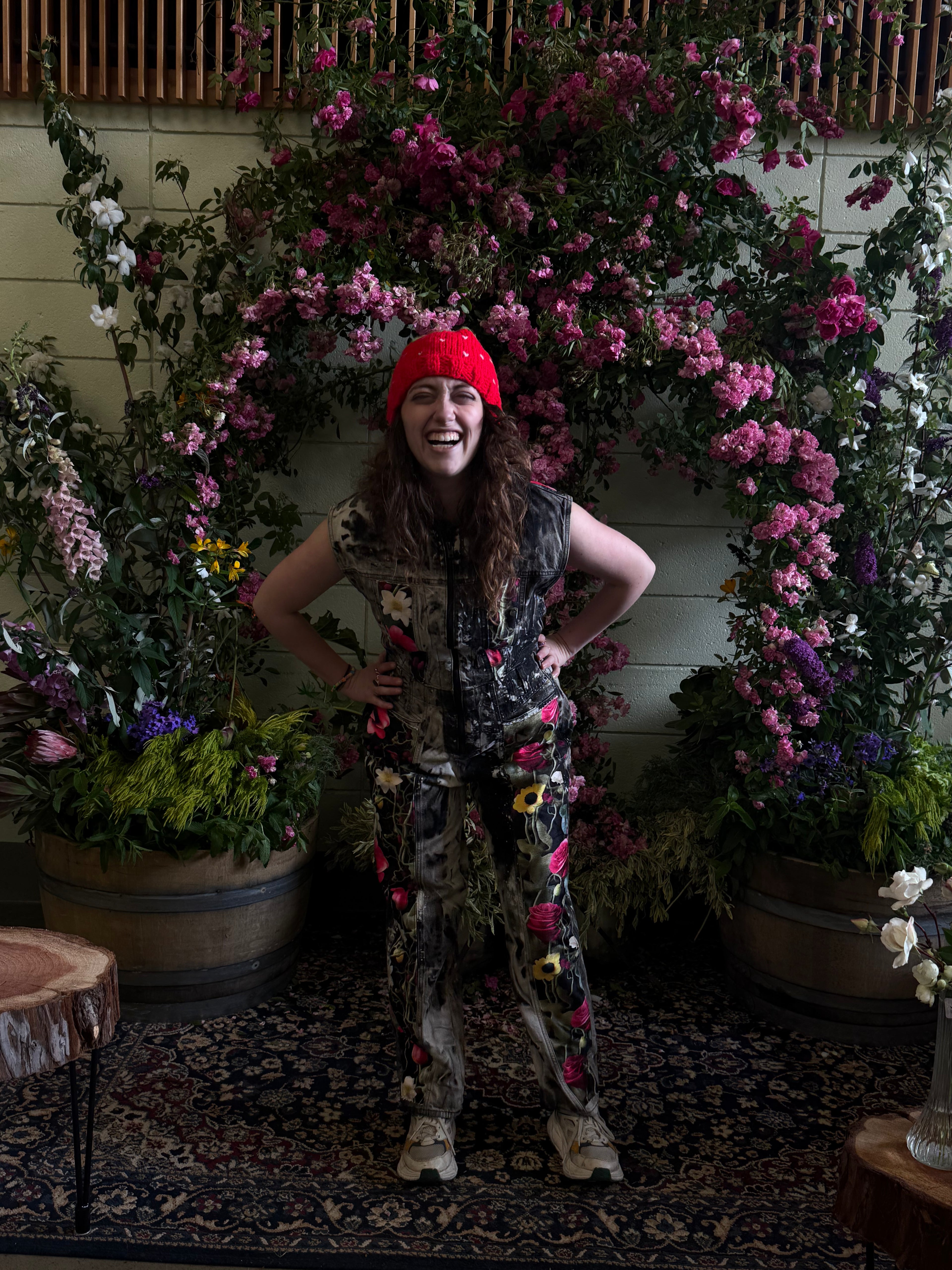 Denim and Silk floral Onesie groundbreaking
